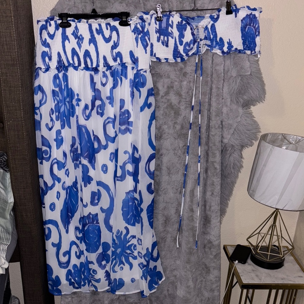 Fashion Nova Blue and White Maxi Resort Set